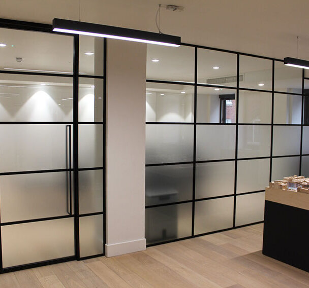 Banded Glass Partition in an architect office